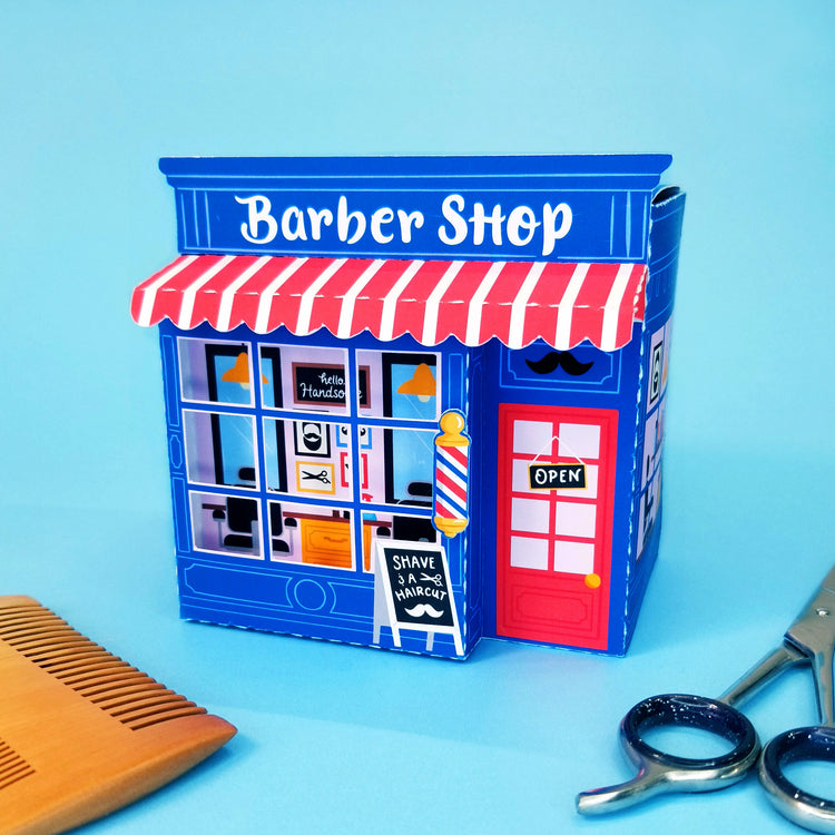 Barber Shop Print and Cut 3D Gift Box SVG Cutfile for Silhouette Machines