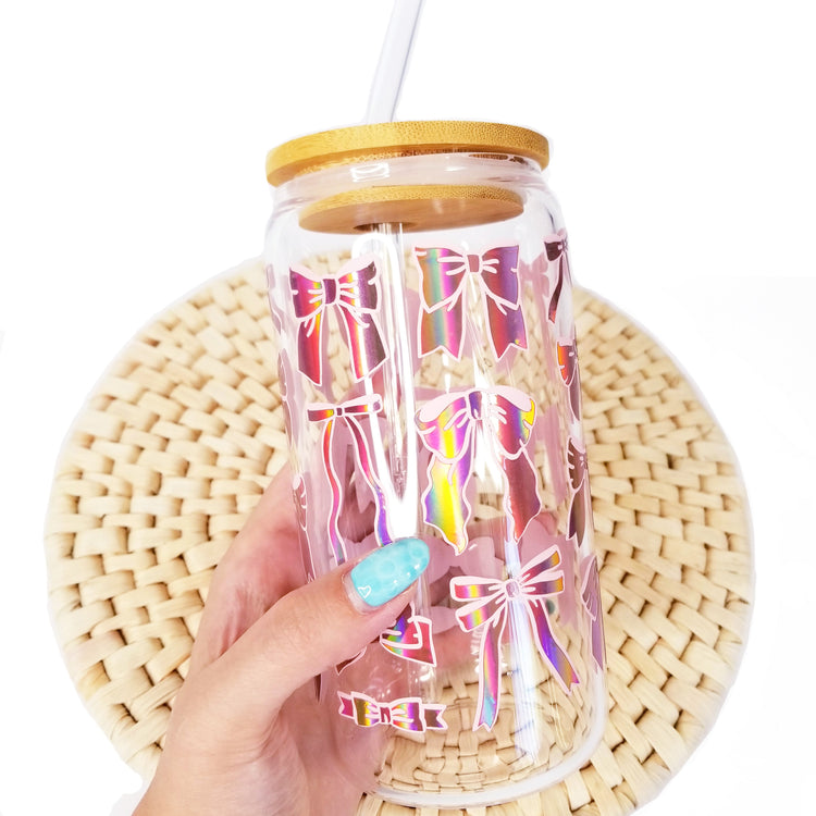 Bows 16 oz Glass Tumbler Vinyl Wrap SVG Cutfile