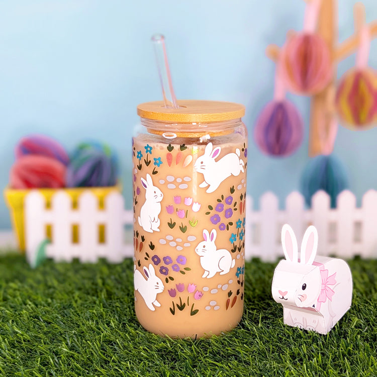 Bunny Garden 16 oz Libbey Glass Can Vinyl Wrap SVG
