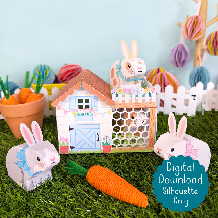 Print and Cut Bunny Hutch and Bunny Set SVG for Silhouette