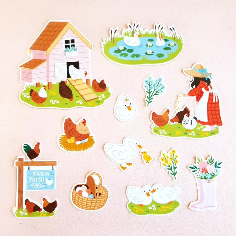 Print and Cut Chicken and Duck Cottage Planner Stickers