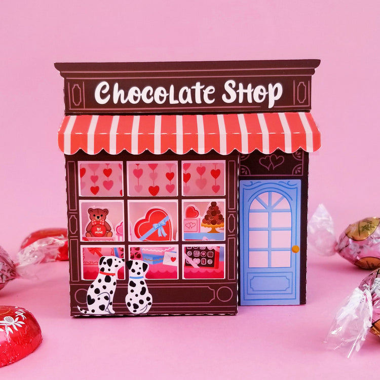 Print and Cut Chocolate Shop 3D Gift Box for Silhouette and Cricut Cutting Machines