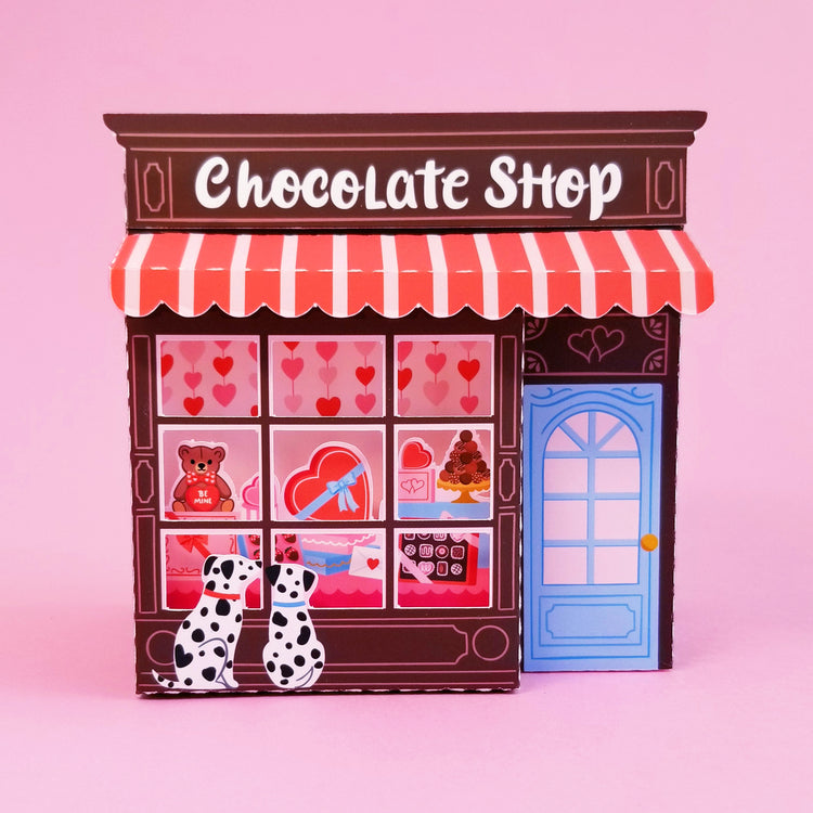 Print and Cut Chocolate Shop 3D Gift Box for Silhouette and Cricut Cutting Machines