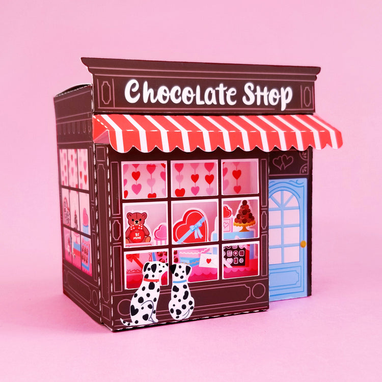 Print and Cut Chocolate Shop 3D Gift Box for Silhouette and Cricut Cutting Machines