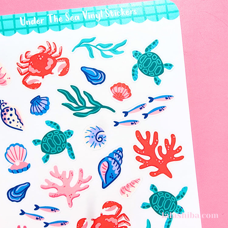 Under The Sea Vinyl Sticker Sheet, Journaling Stickers, Stationery, Shipped, Stickers