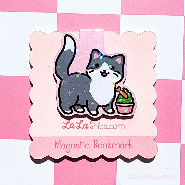 Tuxedo Grey Cat with Ice Cream Magnetic Bookmark, Kawaii Cat Bookmark, Shipped
