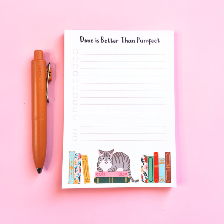 Done is Better Then Purrfect, A6 Notepad, Stationary Gift, Cat Notepad, Shipped Notepad, handmade notepad