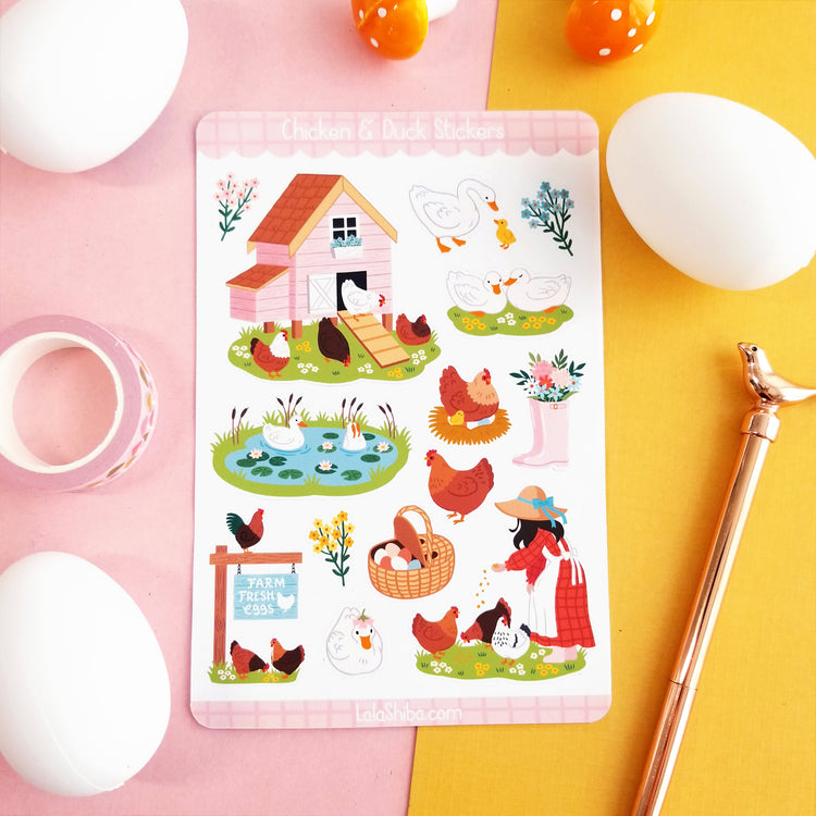 Print and Cut Chicken and Duck Cottage Planner Stickers