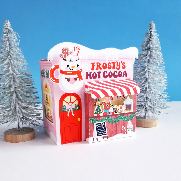 Print and Cut Frosty's Hot Cocoa Shop Gift Box SVG for Silhouette