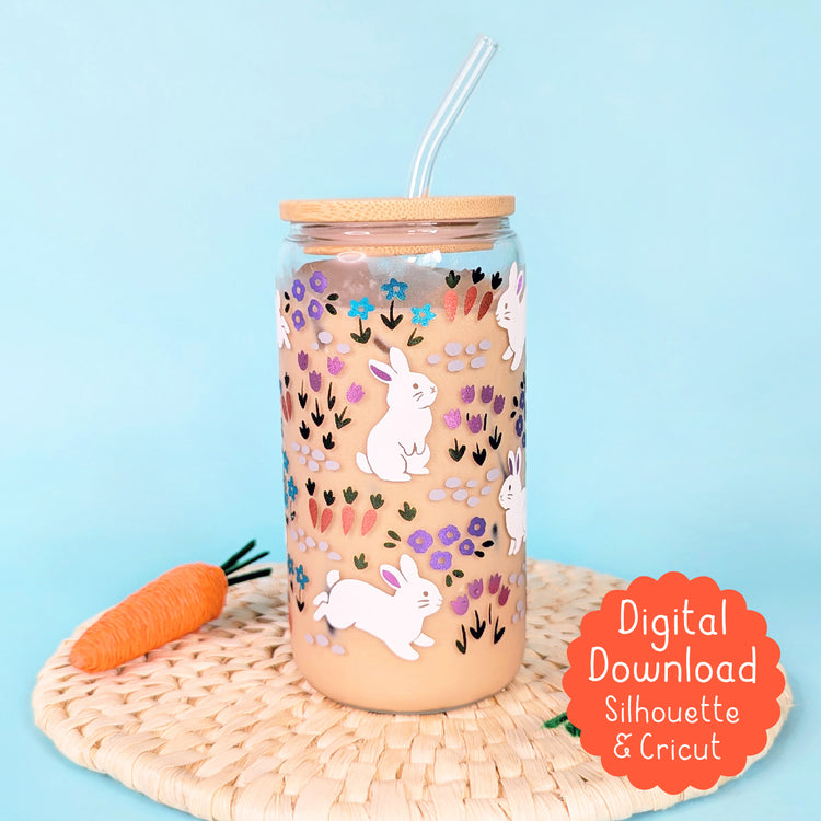 Bunny Garden 16 oz Libbey Glass Can Vinyl Wrap SVG