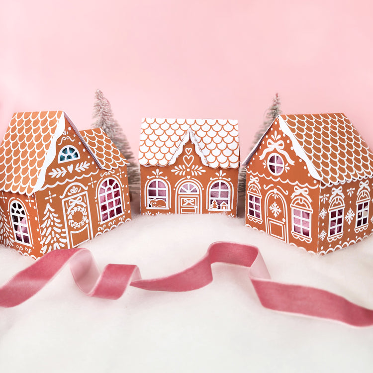 Print and Cut Gingerbread House with Bows 3D Gift Box