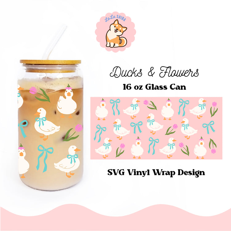 Ducks and Flowers 16oz Libbey Glass Can Vinyl Wrap SVG Cutfile