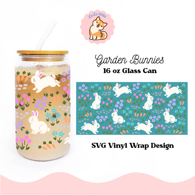 Bunny Garden 16 oz Libbey Glass Can Vinyl Wrap SVG