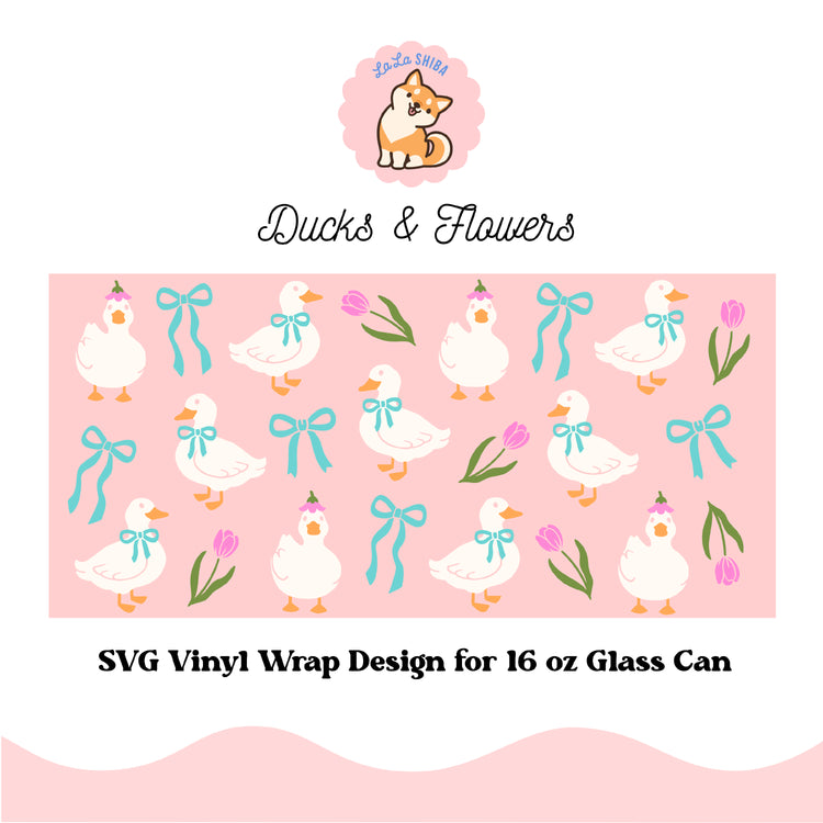 Ducks and Flowers 16oz Libbey Glass Can Vinyl Wrap SVG Cutfile