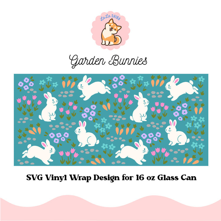 Bunny Garden 16 oz Libbey Glass Can Vinyl Wrap SVG