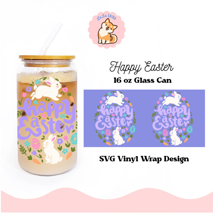 Happy Easter 16oz Glass Tumbler Vinyl Wrap SVG Cutfile