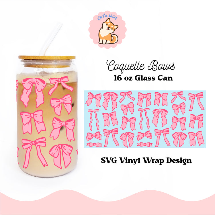 Bows 16 oz Glass Tumbler Vinyl Wrap SVG Cutfile