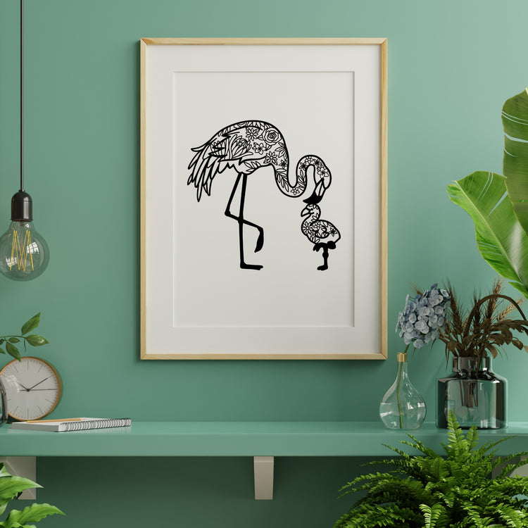 Mother Flamingo and chick – Floral Design | Printable Wall Art | Digital Download (PDF, SVG, PNG)