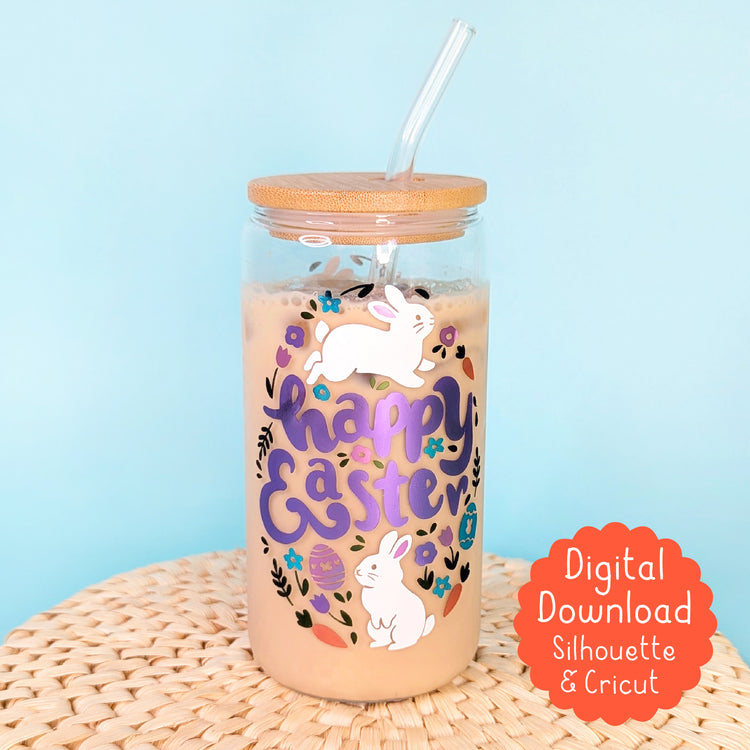 Happy Easter 16oz Glass Tumbler Vinyl Wrap SVG Cutfile