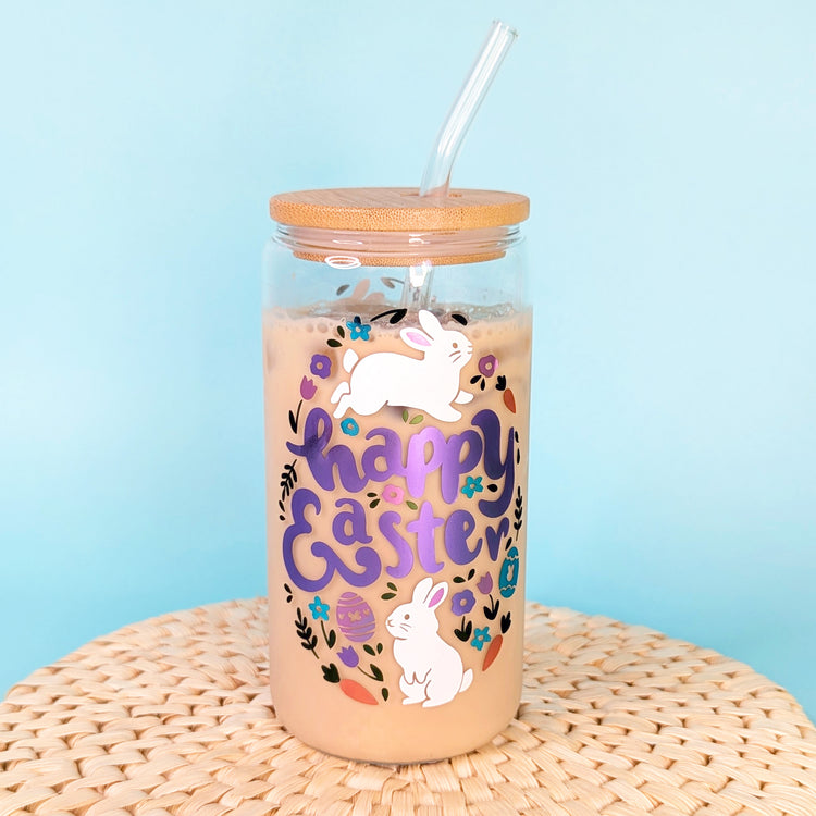 Happy Easter 16oz Glass Tumbler Vinyl Wrap SVG Cutfile