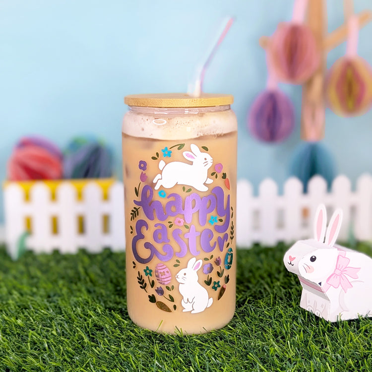 Happy Easter 16oz Glass Tumbler Vinyl Wrap SVG Cutfile