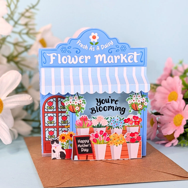 Mother's Day Flower Market 3D Card in Blue for Silhouette Machines