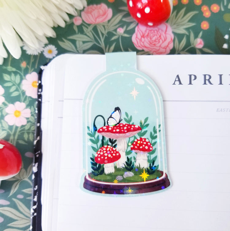 Blue Mushroom Terrarium Magnetic Bookmark