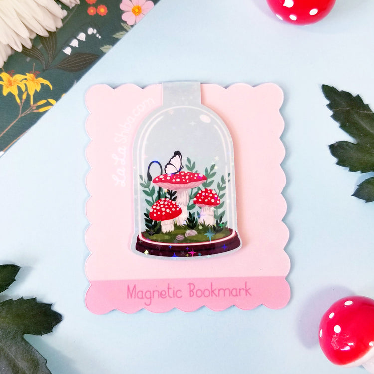 Blue Mushroom Terrarium Magnetic Bookmark
