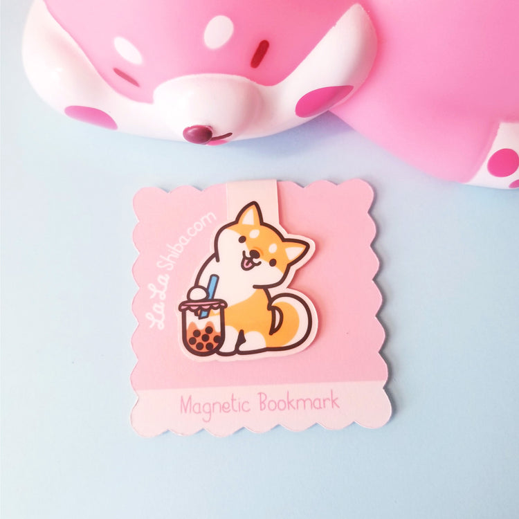 Orange Shiba Boba Magnetic Bookmark