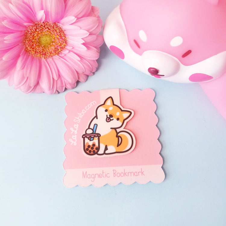 Orange Shiba Boba Magnetic Bookmark