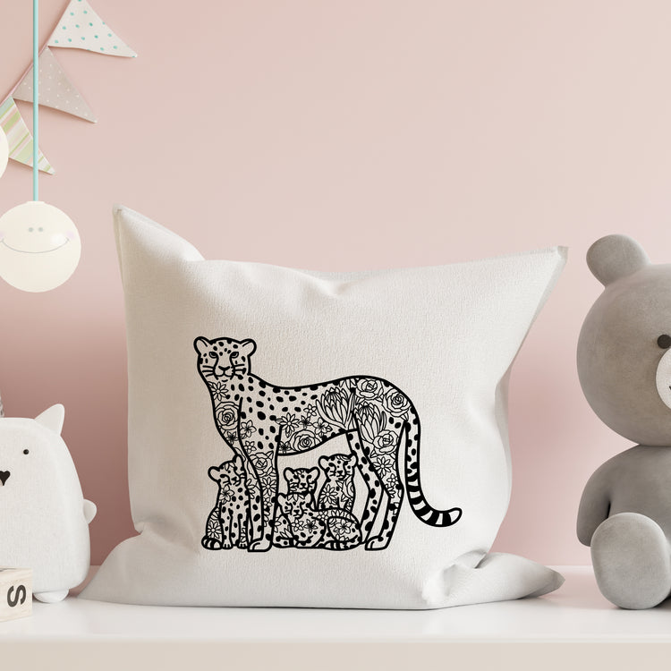 Mother Cheetah and cubs – Floral Design | Printable Wall Art | Digital Download (PDF, SVG, PNG)