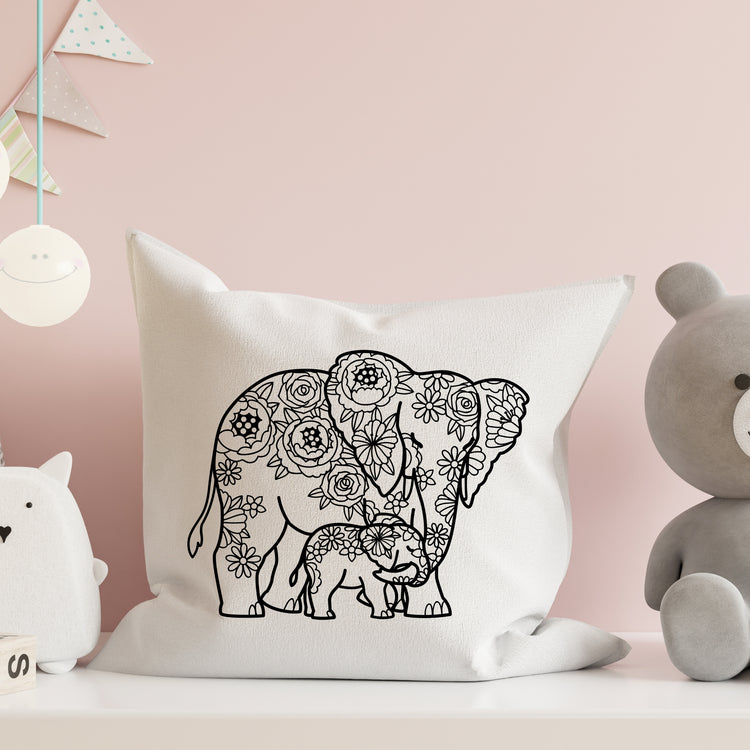 Mother Elephant and Baby – Floral Design | Printable Wall Art | Digital Download (PDF, SVG, PNG)