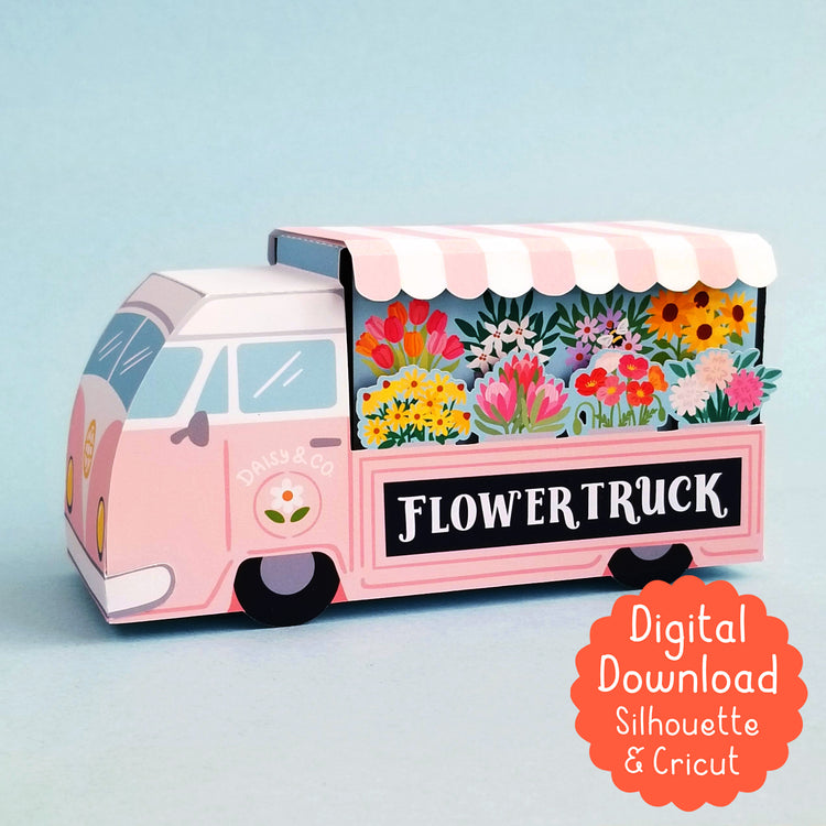 3D Flower Truck Gift Box SVG Digital Cutfile for Silhouette and Cricut