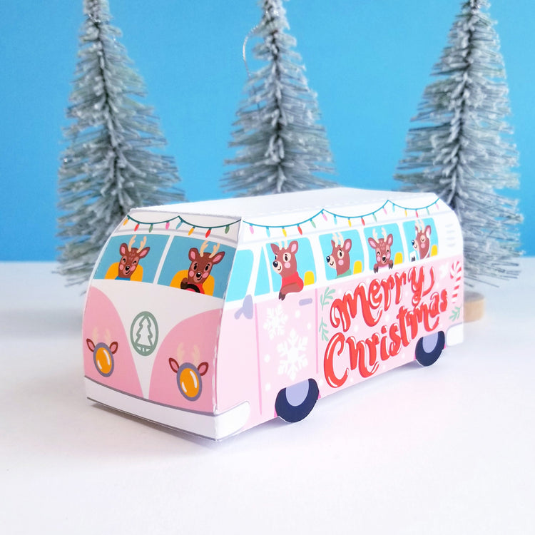 Print and Cut Christmas Reindeer Bus 3D Gift Box for Silhouette