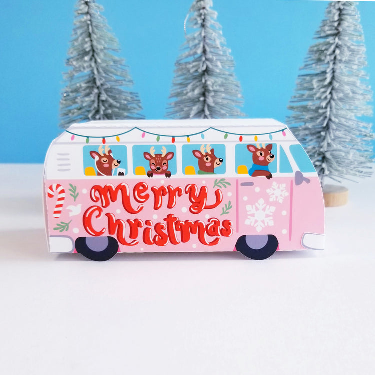 Print and Cut Christmas Reindeer Bus 3D Gift Box for Silhouette