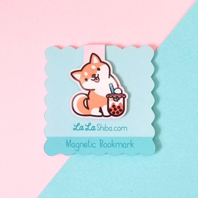 Orange Shiba Boba Magnetic Bookmark