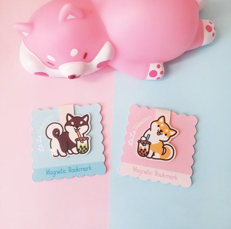 Orange Shiba Boba Magnetic Bookmark