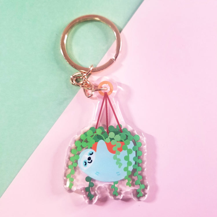 Sloth Planter Acrylic Keychain