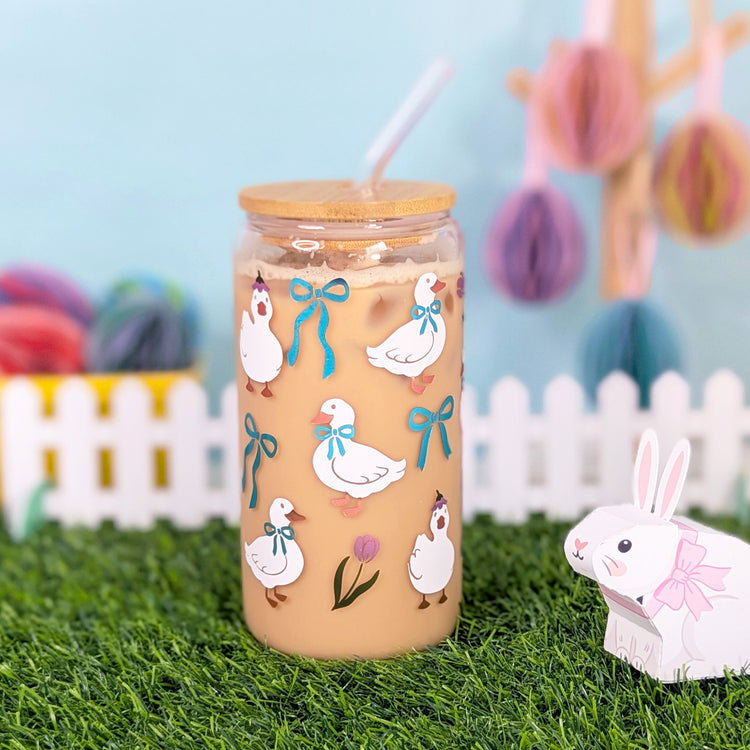 Ducks and Flowers 16oz Libbey Glass Can Vinyl Wrap SVG Cutfile