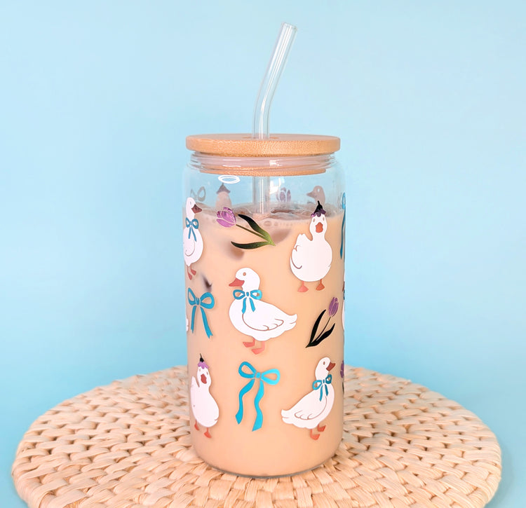 Ducks and Flowers 16oz Libbey Glass Can Vinyl Wrap SVG Cutfile