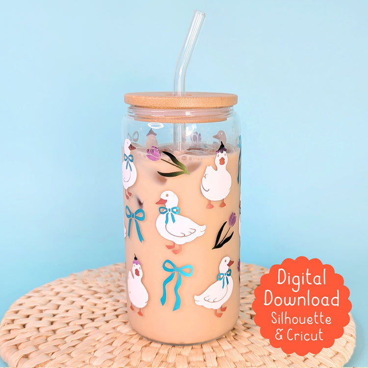 Ducks and Flowers 16oz Libbey Glass Can Vinyl Wrap SVG Cutfile