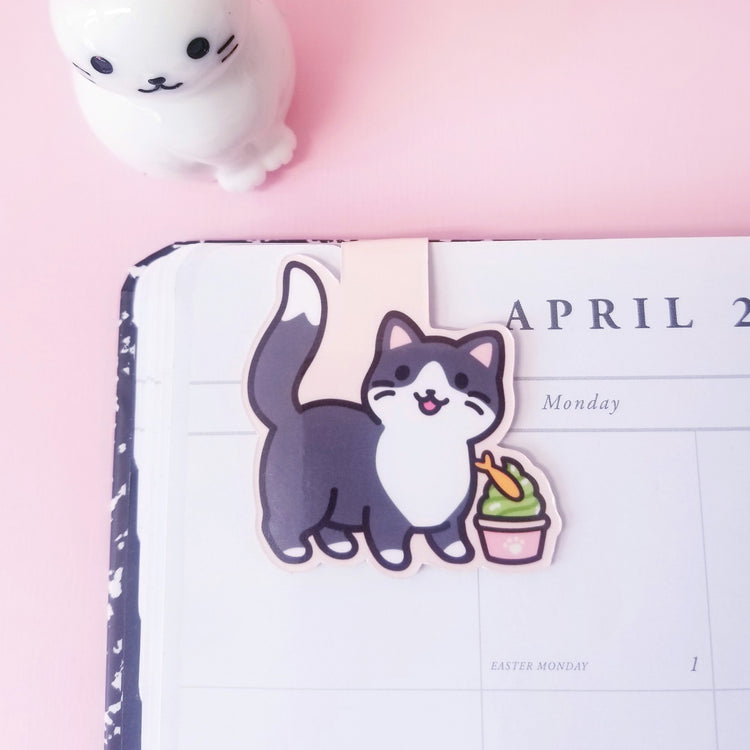 Tuxedo Cat with Ice cream Magnetic Bookmark