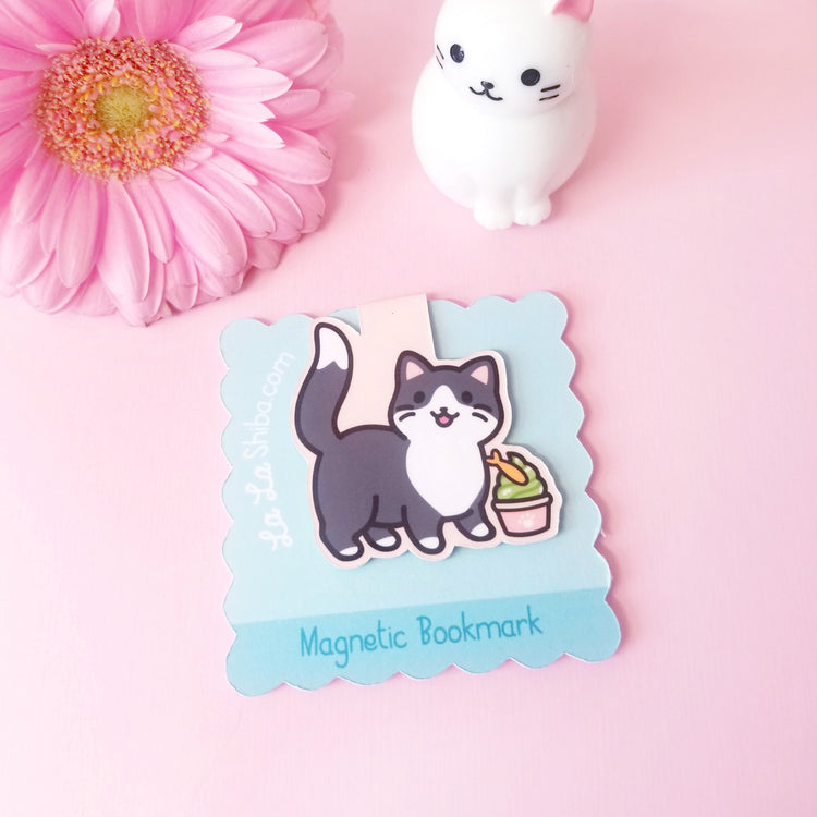 Tuxedo Cat with Ice cream Magnetic Bookmark