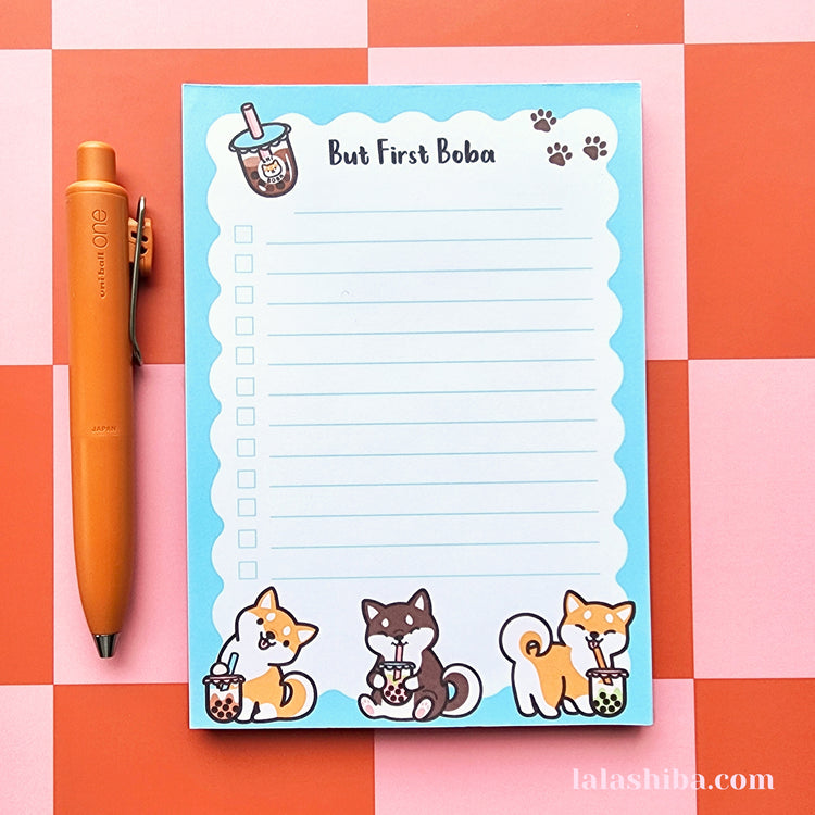 But First Boba List Notepad, Shiba Inu Notepad, Boba Notepad, A6 Notepad, Stationary Gift, Dog lovers Gift, Shipped Notepad, Handmade notepad