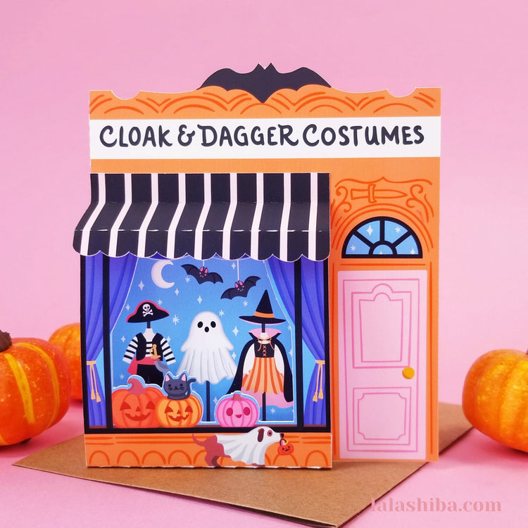 Halloween Costume Shop 3D Card, Halloween Card, Handmade Greeting Card, Shipped