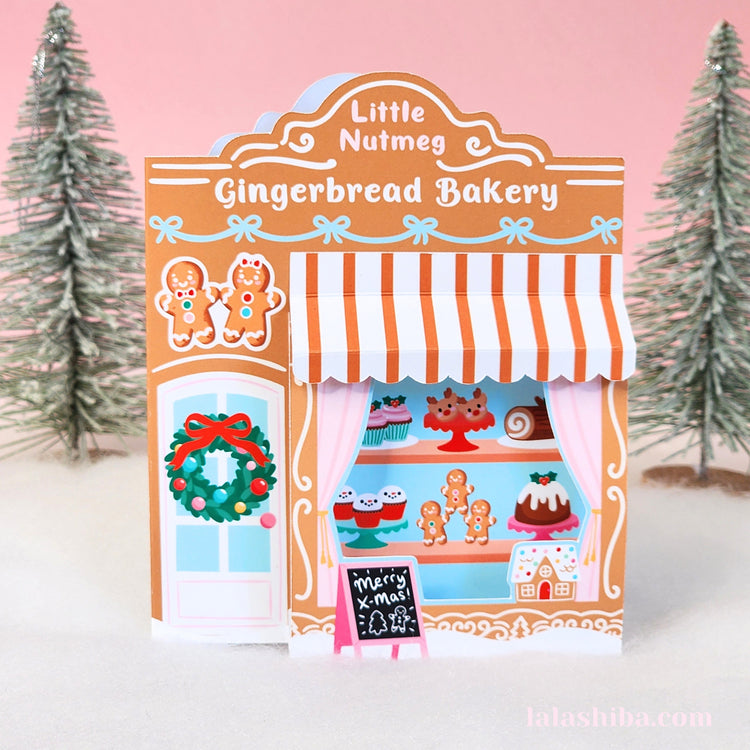 Christmas Gingerbread Bakery Shop 3D Card, Christmas Card, Handmade Greeting Card, Shipped