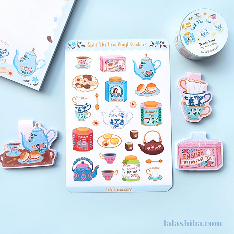 Spill The Tea Sticker Sheet, High Tea Stickers, Journaling Stickers, Stationery, Shipped, Vinyl Stickers