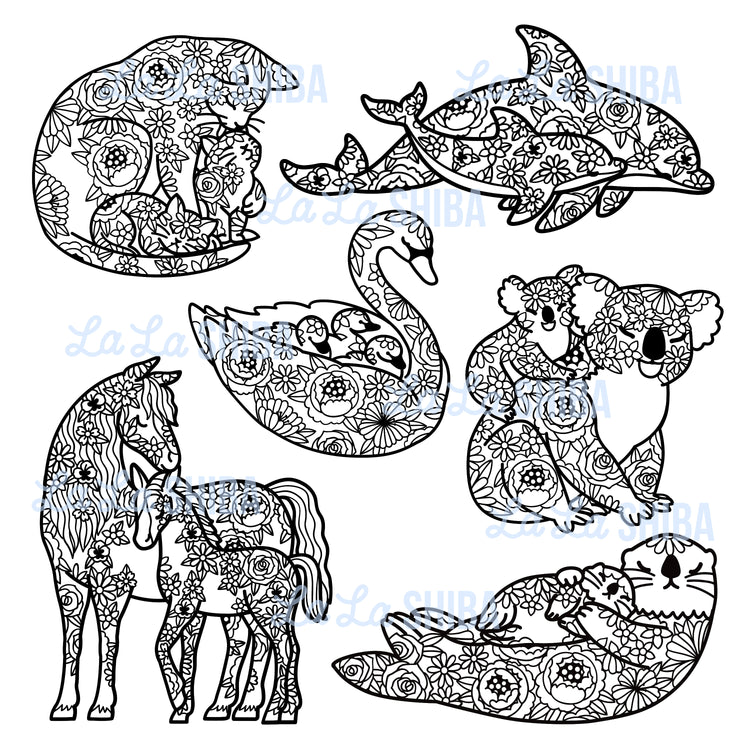 Mothers and Baby Animals Floral Mandalas