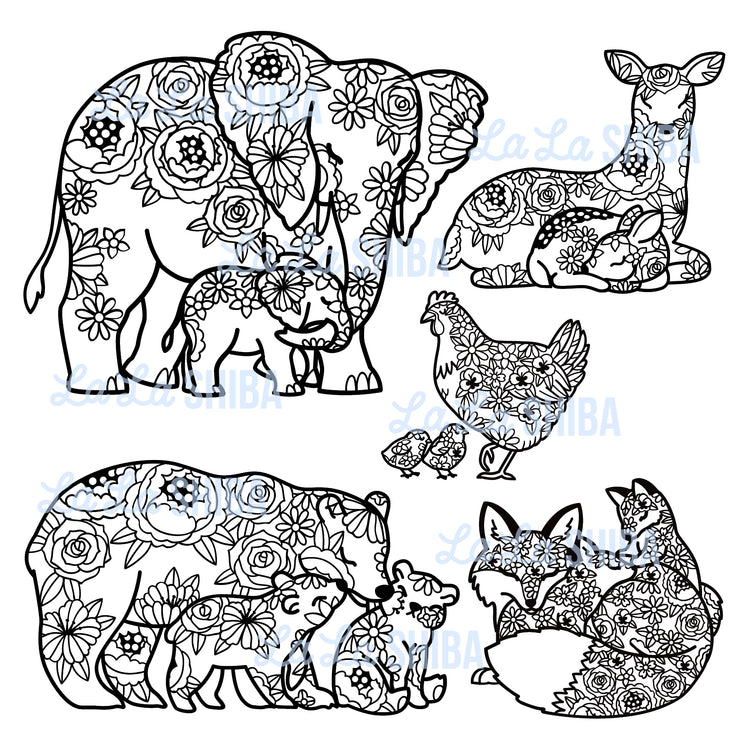 Mothers and Baby Animals Floral Mandalas