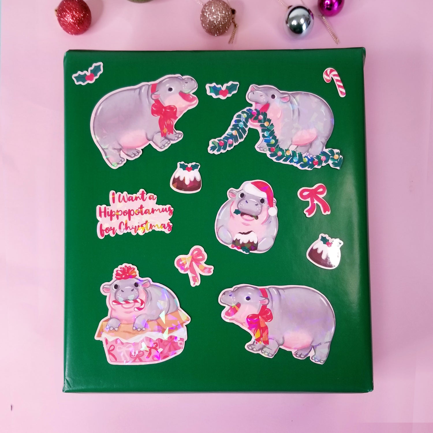 Free Printable Christmas Hippo Stickers DIY โ Lalashiba